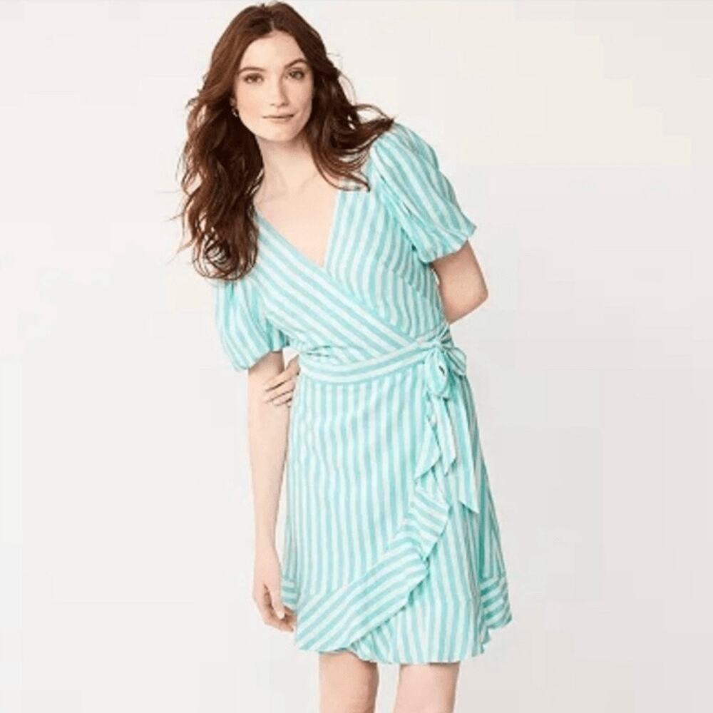 Draper James RSVP | Teal Green & Ivory Stripe Wrap Dress